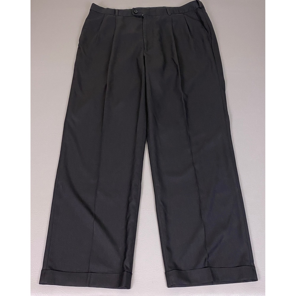 Giorgio De Paoli Venice Dress Pants Mens Size 36x30 Black Pleated Wide Cuffed